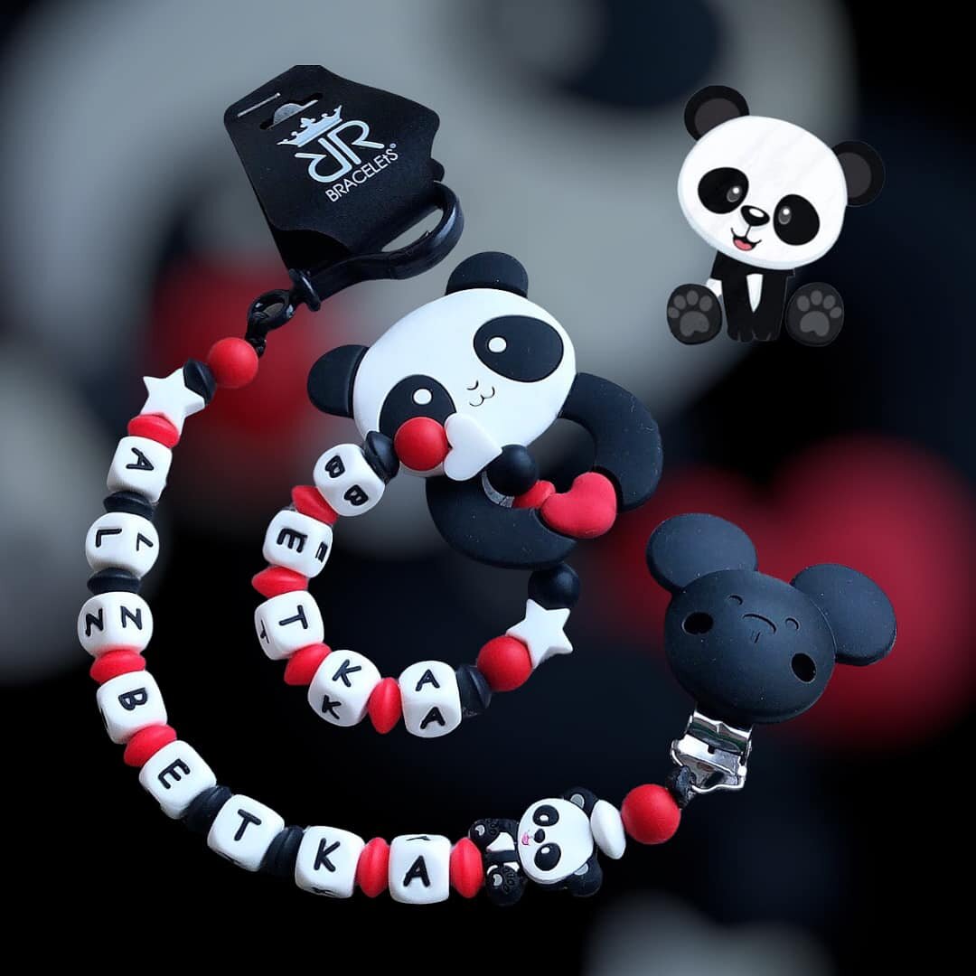 Retiazka na cumlík panda a hryzátko black-red