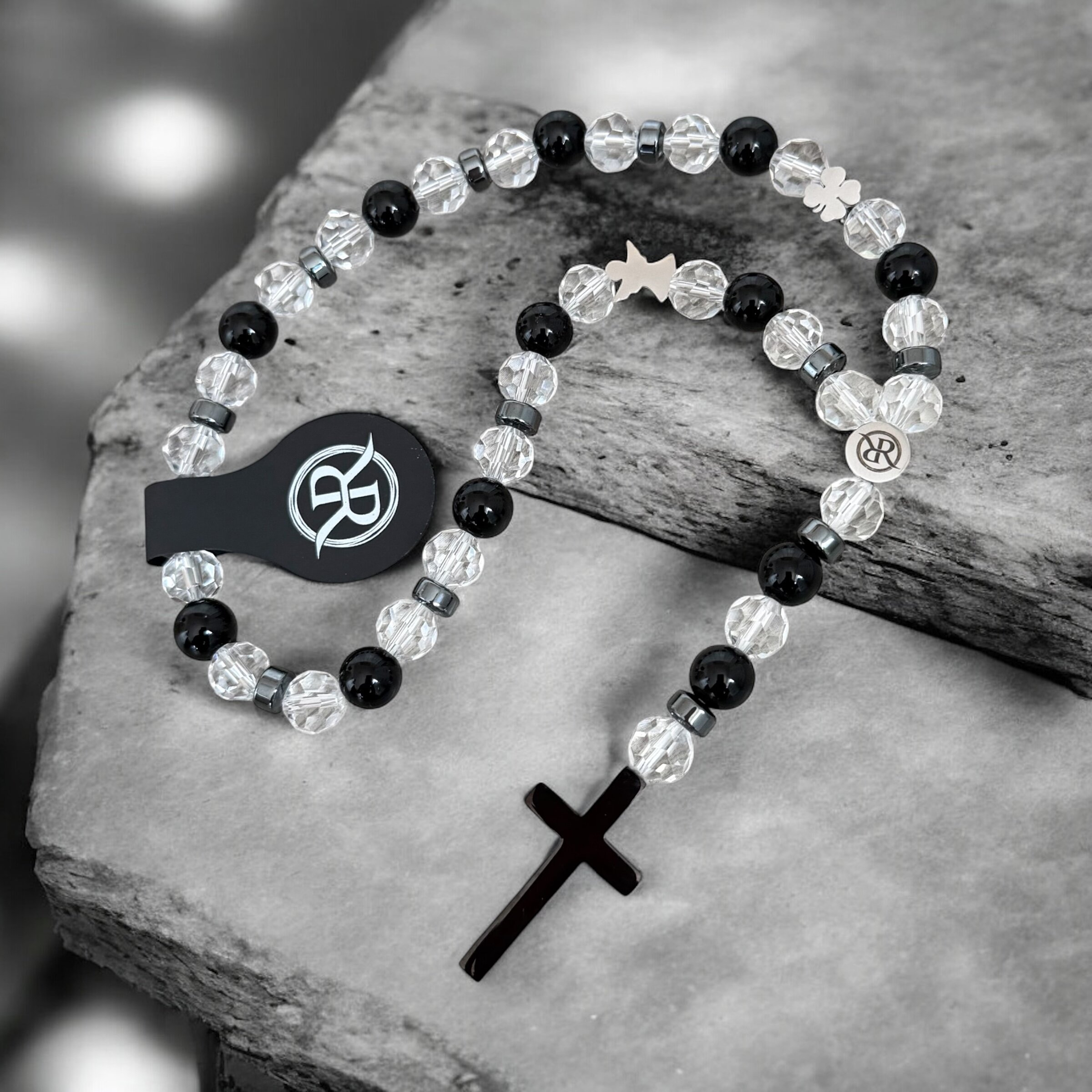 Ruženec do auta MAJESTIC s anjelikom a štvorlístkom